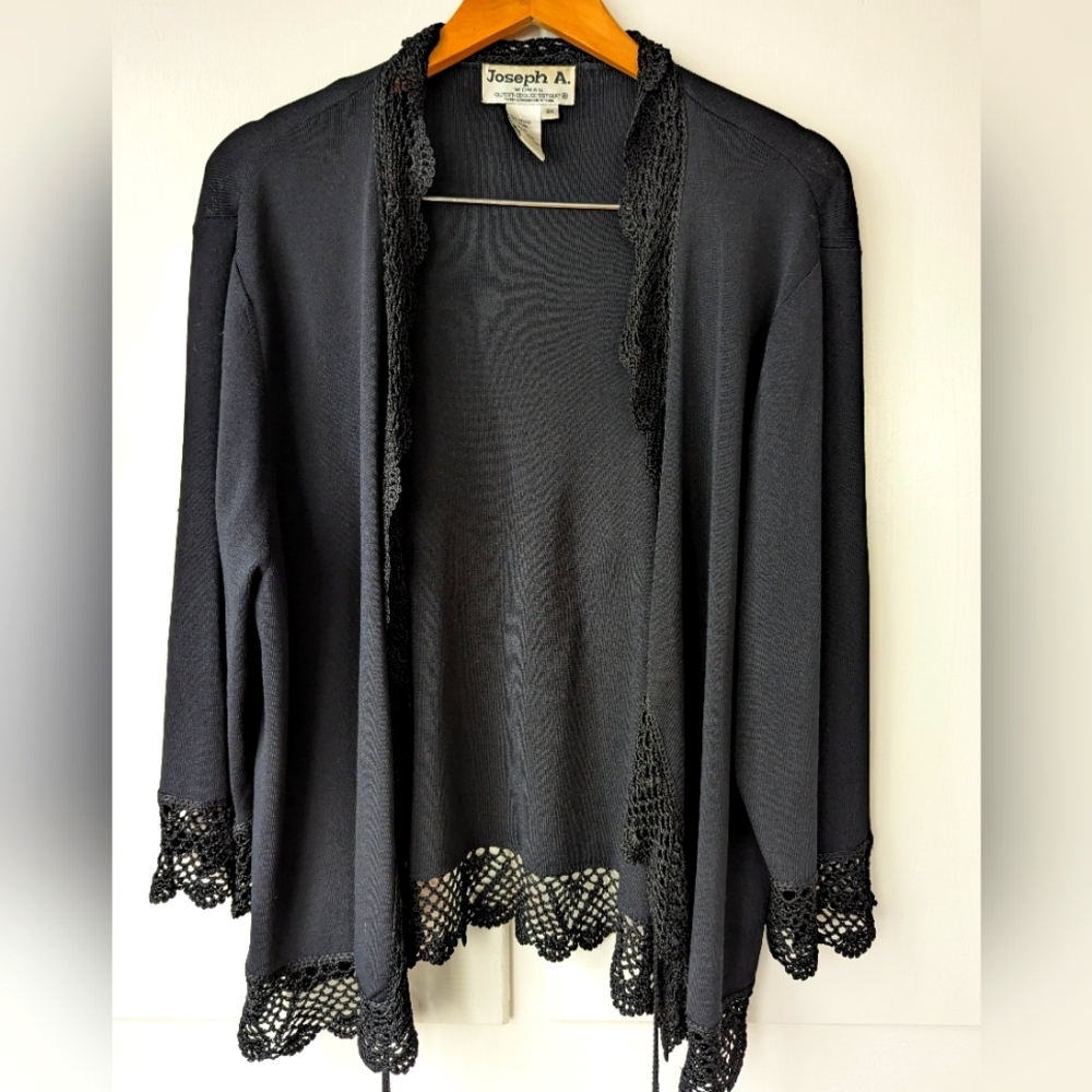 Vintage Joseph A. Paris London N.Y. Knit Crochet Shimmer Cardigan Sweater 2XL